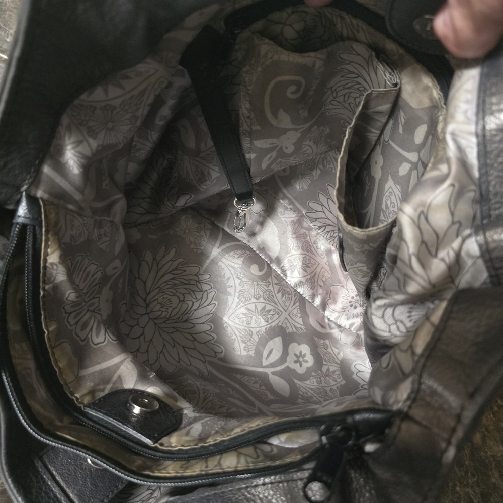 Brighton Florencia Metallic Gray Floral Embroidered Handbag Shoulder Bag Purse - Picture 9 of 13
